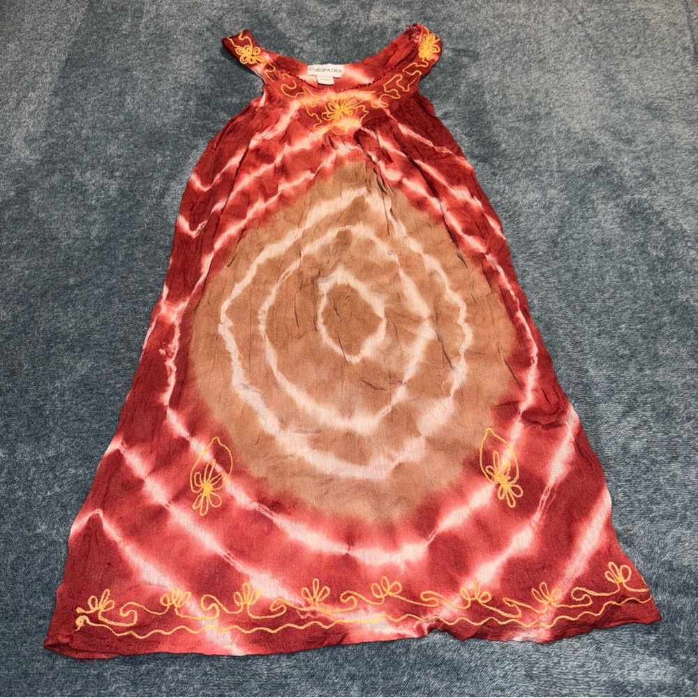 Cleopatra Maroon and Tan Tie Dyed Sleeveless Dress/Beach Cover OSFM